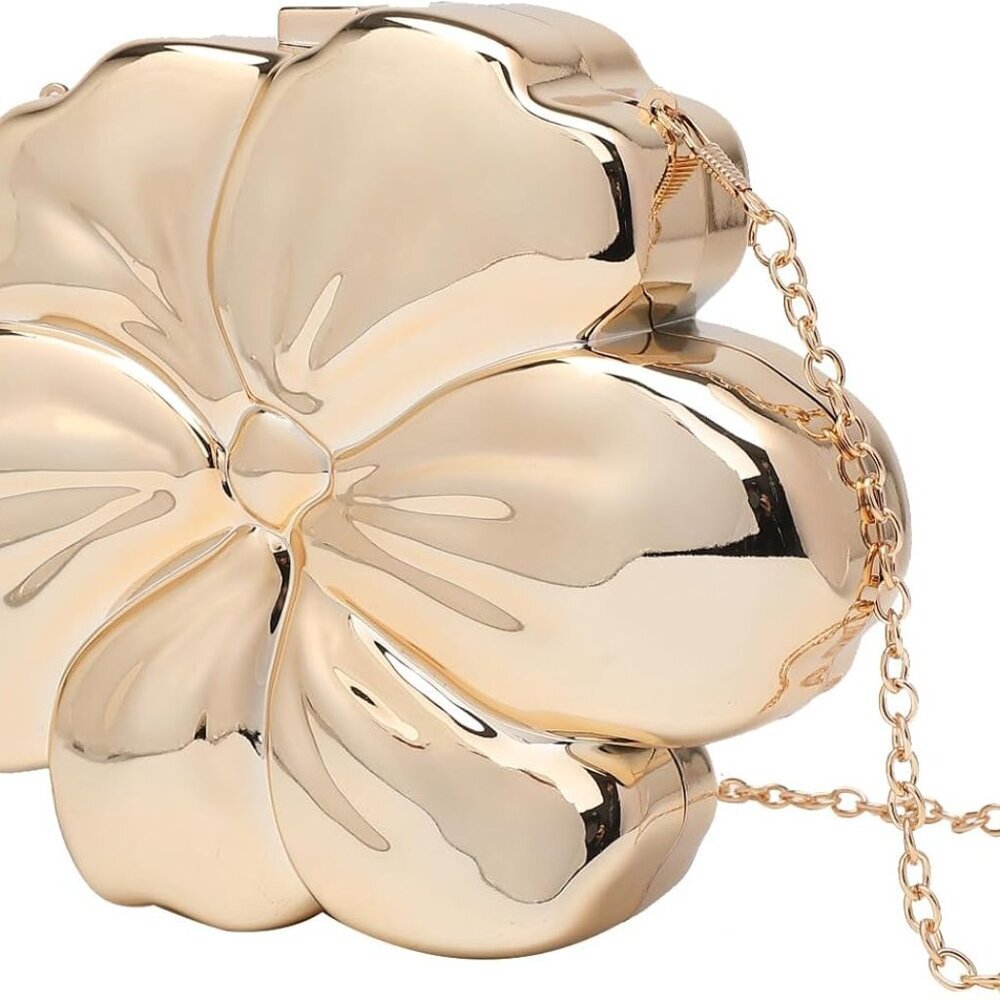 Brand New Sparkly Acrylic Clutch 6.7inch Flower Gold Elegant Evening Bag for Par